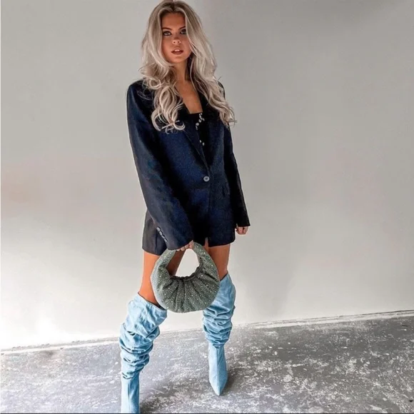 ZARA DIAMANTE OVAL SHAPED DENIM BAG - Picture 7 of 15